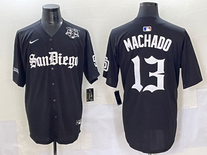 Men 2025 San Diego Padres #13 Machado Black Five generations Joint Name Nike MLB Jersey style 15